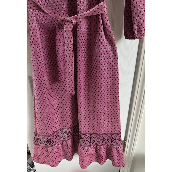 Vtg Pink Black Polka Dot Silver Metallic Maxi Dress with Belt by Lapidus Sweden - Picture 3 of 10
